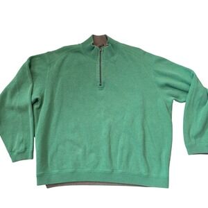 Tommy‎ Bahama Quarter Zip Sweater Green Cotton Men's XXL Pullover Comfort Casual